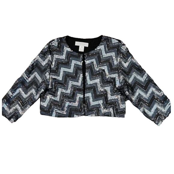 Harrison Morgan Black, Silver & Grey Sequined Bolero Jacket - SIZE M/L - Picture 2 of 10
